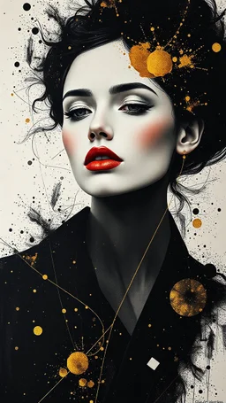 minimalism,Abstract black and gold minimalism geometric surreal beautiful fashion portrait,splash art explosion,minimalist surreal surrounding background,surreal lonely depth,deep soul spirit,fantasy surreal geometry,flat,utopia,album art,cover art,album cover,cinematic,8k,epic movie still,sharp focus,by Gustav Klimt,pascal blanche,rutkowski,repin,artstation hyperrealism painting concept art of detailed character,design matte painting,leaf