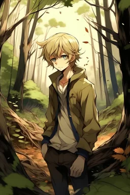 Dirty Blonde Anime Boy in the woods