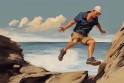 man jumping from the cliff by phil hale