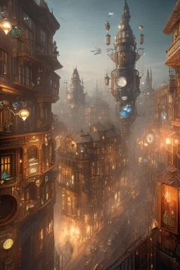 city magic steampunk, realistic, 8k,