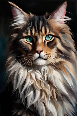 maine coon cat style painting , ultra realistic, artstation: award-winning: professional portrait: atmospheric: commanding: fantastical: clarity: 16k: ultra quality: striking: brilliance: stunning colors: masterfully crafted.