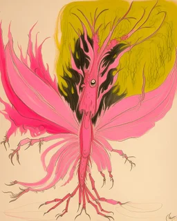 A pink wind elemental locust designed in Heidrun manuscripts painted by Clyfford Still