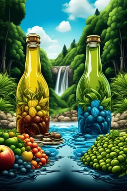 create the same image exactly and add bottles juice in the river