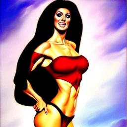 portrait of busty atletic young beautiful Superwoman horseriding Boris Vallejo styles