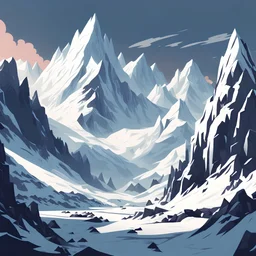 The snow swept mountains of Wrothgar filled with beauty and danger and ice wraiths!, in flat graphic art style
