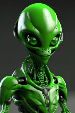 robot shaped like a realistic green alien