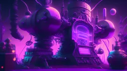 a giant magic machine with lots of gadgets, purple tones, dreamy, psychedelic, 4k, sharp focus, volumetrics, trippy background