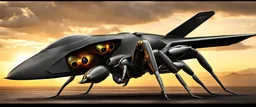 A digital photograph of a spider fly stealth-fighter-jet hybrid with psionic abilities, 8 eyes, layered, 64k, anatomically correct, 3d, organic surrealism