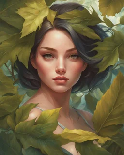 a painting of a woman surrounded by leaves, featured on artgerm, as seen on artgerm, artgerm 4 k, beautiful fantasy art portrait, extremely detailed artgerm, realistic cute girl painting, artgerm and rossdraws, beautiful anime portrait, artgerm and james jean, stanley artgerm lau, artgerm. anime illustration