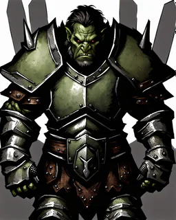 tabletop RPG ORC MALE WARRIOR IN STEEL ARMOR Evil rpg art no background