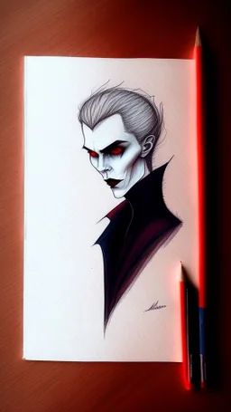 vampire drawing with colored pencils, minimalistic style, natural colors