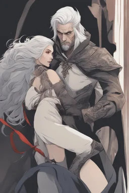 Strahd Von Zarovich with a woman with white hair