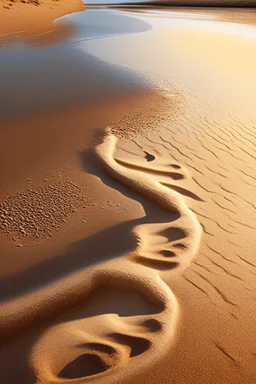 Sand Near THE WATER OF LAKE Gennisaretsky, bare footprints lead to the water. The image is in high quality in 8K.