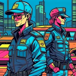cyberpunk retro futuristic police for comics