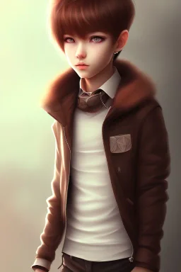 Shota, cute, brown hair, portrait, shy