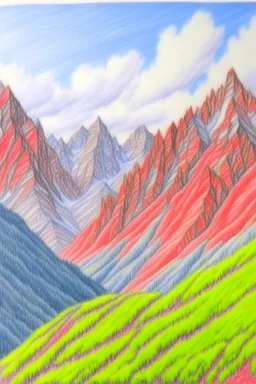 colored pencil drawing, realistic, pencil, mountains