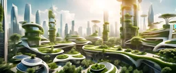buildings with lots of greenery, buildings with plants, futuristic building with plants, skyscrappers with plants, solar punk city