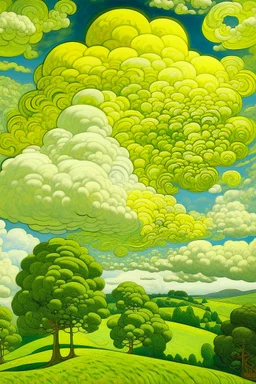 A white cloudy sky with tornadoes painted by Paul Ranson