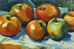 Abstract impasto oil painting of an apples on a table cezanne