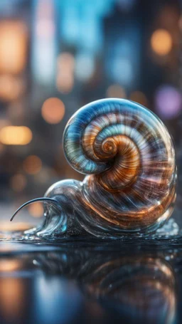 macrophoto of transparent murano glass snail in fountain in the style of giger, bokeh like f/0.8, tilt-shift lens 8k, high detail, smooth render, down-light, unreal engine, prize winning