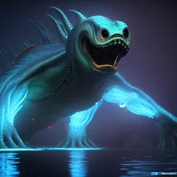 Giant Aquatic alien creature with bioluminescent bodyparts, unreal engine 5, 8k resolution, photorealistic, ultra detailed