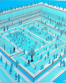 A cyan color figure skating rink painted by MC Escher