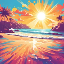 sunshine in beach illustration, vibrant color only sunshine not so much background