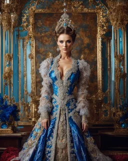 Gorgeous photography stand pose Beautiful super model Turkey dressing Luxury gown Victorian colorful art conceptual, amazing artwork,close-up portrait,crystal diamonds shappire ornaments background