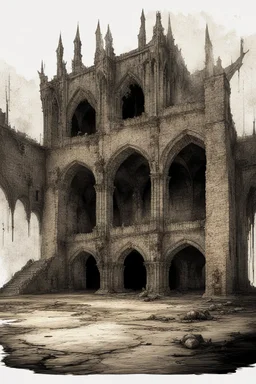 dark fantasy art of a medieval abandoned hall