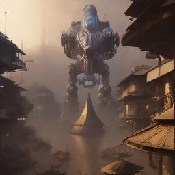 giant mecha in the favela street , close up by Greg Rutkowski, matte painting, intricate, fantasy concept art, elegant, by Stanley Artgerm Lau, WLOP, golden ratio, thomas kindkade, alphonse mucha, loish, norman Rockwell,