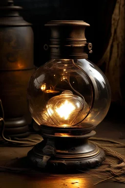 cinematic photo of a stunning OLD VINTAGE RARE NO.1 SUN RUSTIC IRON KEROSENE OIL LAMP /LANTERN OLD GLASS GLOBE