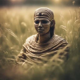 wrapped Egyptian mummy in long grass ,bokeh like f/0.8, tilt-shift lens 8k,*-