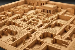 Show a captivating image of the ancient Egyptian Labyrinth, depicting its massive layout with multiple courtyards, chambers, and halls. Highlight the scale and intricacy of this historical marvel
