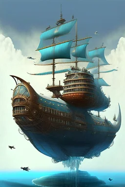 big flying ship medival looking like water ship spelljammer