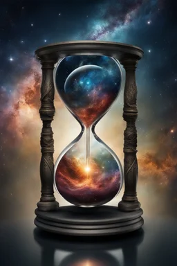 The galaxy pouring through an hourglass, hig detailed, sharp focus, etheraly, stunning, nebula, stars, deep colors, perfect composition