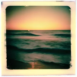 Photographic, Sea, soft waves, polaroid with damaged border, 1968, sunset