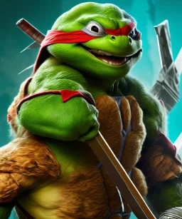 Detailed Teenage Mutant Ninja Turtle leonardo, big muscles, holding sword, blue fabric eyeband, full body close up, soft light atmosphere, light effect，vaporwave colorful, concept art, smooth, extremely sharp detail, finely tuned detail, ultra high definition, 8 k, unreal engine 5, ultra sharp focus