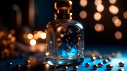 generate me an aesthetic complete image of Perfume Bottle with Fairy Lights