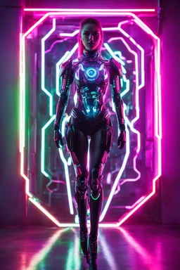 Photography Fullbody Visual Art Cyborg Girl in Neons Light Art