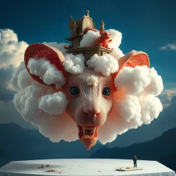 Incredible Biometric imagineer, cloud mouse head shaped, surreal, kim keever