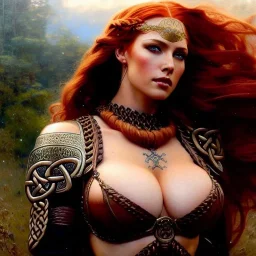 portrait 'beautiful Sexy busty Redhead Sif',Braids, celtic tattoed,painting by gaston bussiere, greg rutkowski, yoji shinkawa, yoshitaka amano, tsutomu nihei, donato giancola, tim hildebrandt, oil on canvas, cinematic composition, extreme detail,fit full head inside picture,32k