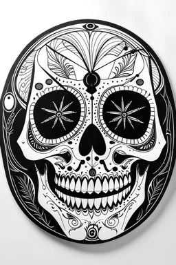 modern mexican black and white skull outline poster clock face printed on plywood