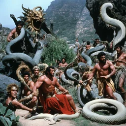 [colour picture: Jason and the Argonauts (1963)] Surpanakha's vengeance knows no bounds, surrounded by all type of curvy, Wired and Twisted creatures: snakes, worms, vines, creepers