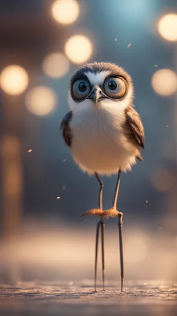 bird walking on stilts, getting hit by electric arc, with big disturbed eyes,bokeh like f/0.8, tilt-shift lens 8k, high detail, smooth render, down-light, unreal engine, prize winning