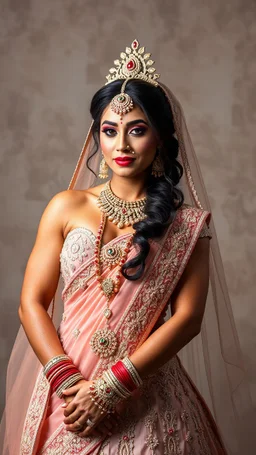 Extremely Muscular vascular indian bodybuilder bride in designer indian bridal dress, bridal makeup,