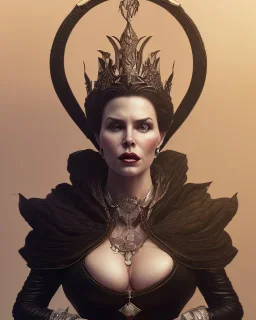 old evil queen in black leather gown, volouptous, busty, cleavage, angry, emperious, 8k resolution concept art portrait by Greg Rutkowski,