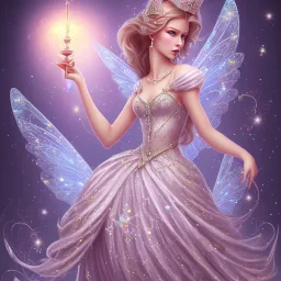  beautiful princess fairy with sparkle dress with pink magical castle background