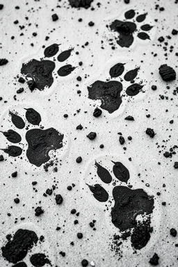 muddy dog prints, black on white