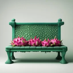 A bench in the colors of the dragon fruit with green on a light background to remove