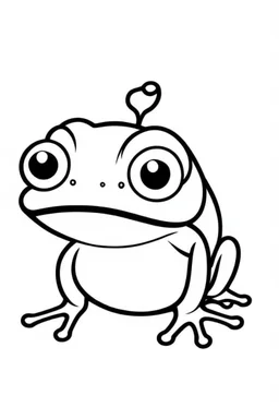 a simple outline of a cute frog, in a drawing style, black and white.